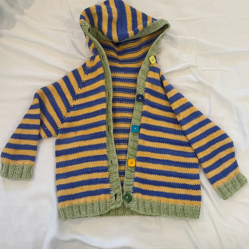 Toddler Boy Striped Hooded Cardigan with colorful buttons